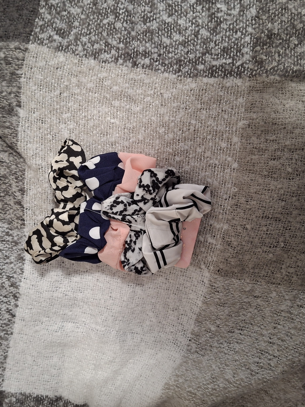 Assorted Women's Scrunchie Set - Pink, Navy & Black/White Patterns